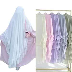 Double Layered Ruffled Hem Solid Color Headscarf - Large Swing Design, Versatile for Various Occasions