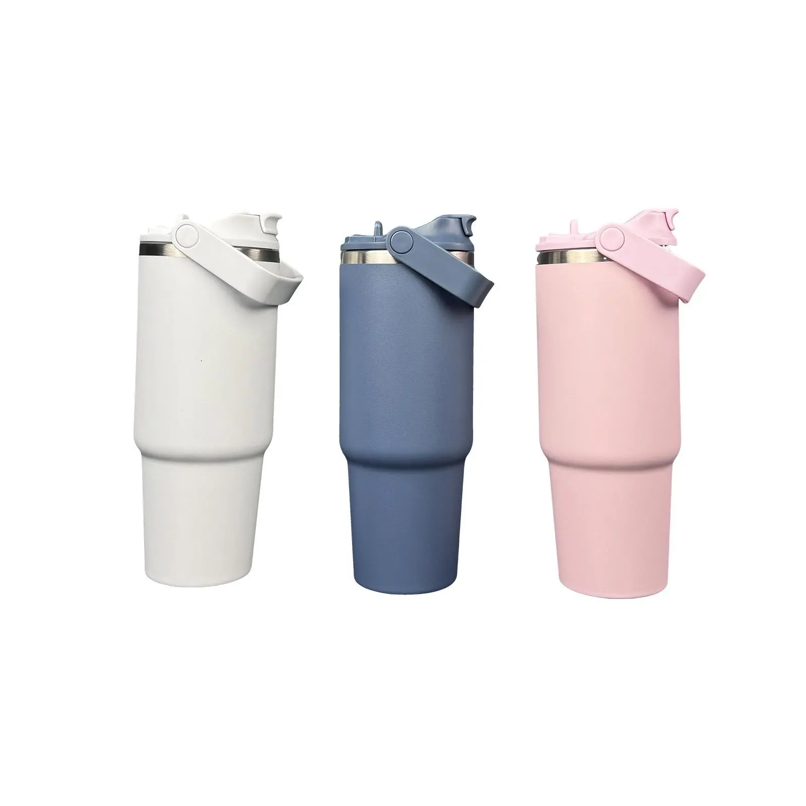 29oz/880ml stainless steel car insulated water bottle, double drinking mouth coffee cup, handle for easy carrying Drinkware Flasks