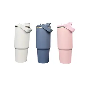 29oz/880ml stainless steel car insulated water bottle, double drinking mouth coffee cup, handle for easy carrying Drinkware Flasks