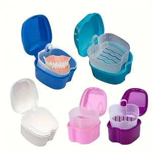 Complete Denture Care Kit: Durable Plastic Case with Brush & Filter - Portable, Classic Style Cleaning Box for Dentures