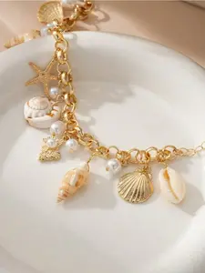 Ocean Theme Starfish Shell Pearl Charm Bracelet, Multilayer Pendant, Handmade, Lightweight, Comfortable, Durable, Ideal for Women