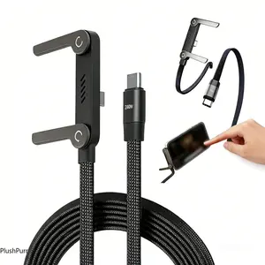 2026 NEW Type-C Charging Port Invisible Holder 240W Super Fast Charging 2-in-1 Cord & Phone Stand for Gaming Office Car Travel Compatible with iPhone Samsung Type-C