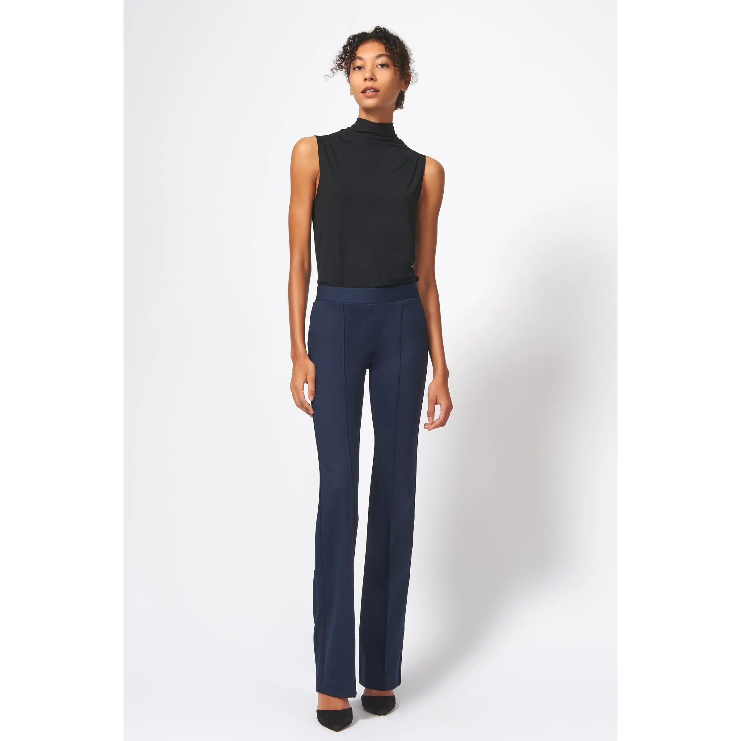 Pintuck Ponte Column Pant - Navy