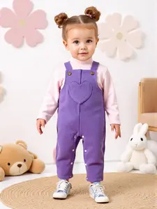 Cute Casual Solid Color Heart Small Pocket Corduroy Overalls Pants, Comfortable Fit for Spring Autumn Winter Baby Girls Outdoor Daily Wear, Baby Girl Clothes