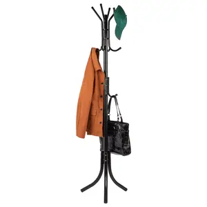11 Hooks Standing Coat Rack 3-Tier Suit and Coat Hanger, Purse, Hat, Scarf and Umbrella Hall Tree Stand, Silver