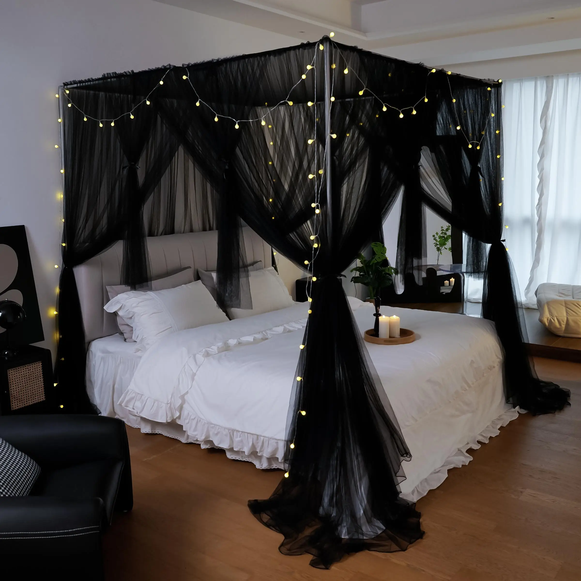 Mosquito Net with 12pcs Ties, 1 Count Mosquito Net without Led String Light Or Frame, Bed Canopy for Bedroom, Mesh Netting Home Decor, Bedding Supplie