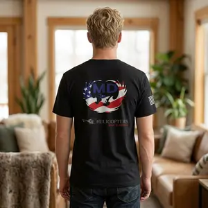 MD Helicopters Logo Tee | American Flag Eagle Graphic T-Shirt