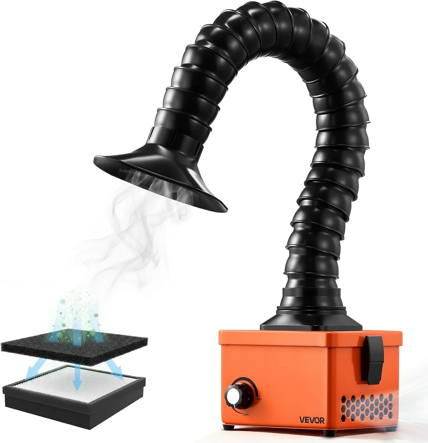 VEVOR Solder Fume Extractor, 40W Brushless Soldering Smoke Absorber with 2-Stage Filters & Adjustable Airflow, 80 m³/h Strong Suction Compact Desktop Smoke Extractor for Soldering DIY Welding