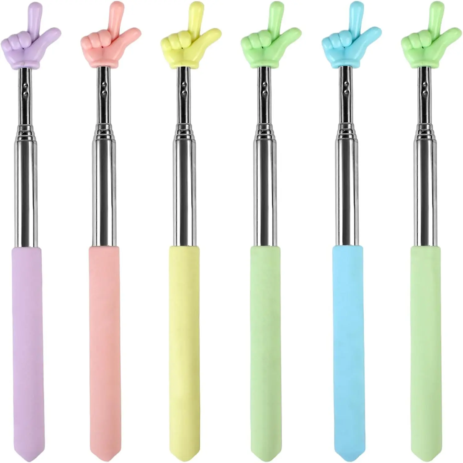 6pcs Pointer Finger Stick, Extendable Colorful Finger Pointer Stick, Mini Retractable Teacher Pointer for Presentation, Whiteboard, Blackboard, Classroom Supplies(5 Color), Flexibility, Convenience