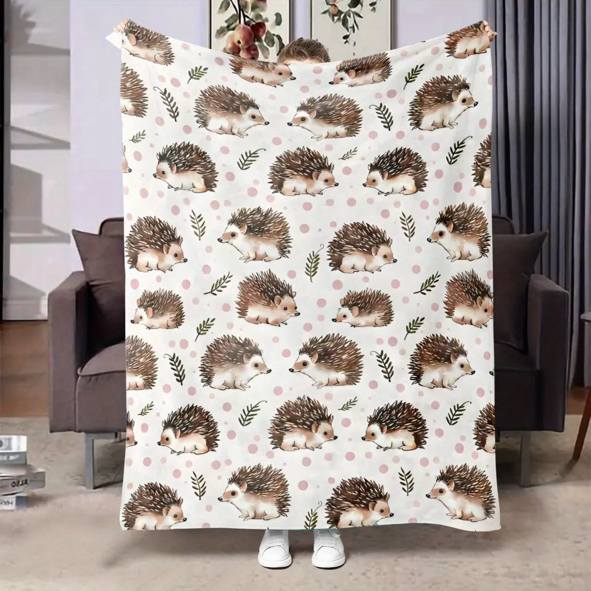 Cute Hedgehog Flannel Blanket, Soft Cozy Throw Blanket for Couch, Bed, Office & Travel, Perfect Home Gift