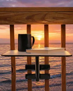 Deck Railing Side Table | Attaches to Balcony & Patio Railings | No Drilling, No Damage | Adjustable Height | Outdoor Side Table for Small Spaces | Easy Install