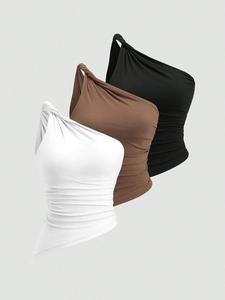 women's solid color asymmetrical neck tank top, casual sleeveless top for beach holiday vacation, ladies clothes for summer, womenswear