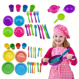 20/26 Piece Toy Kitchen Utensils Set, Play Kitchen Accessories, Random Colors, Includes Plates Knives Spoons, Durable and Safe, Role Play, Boys Girls, Holiday Gift