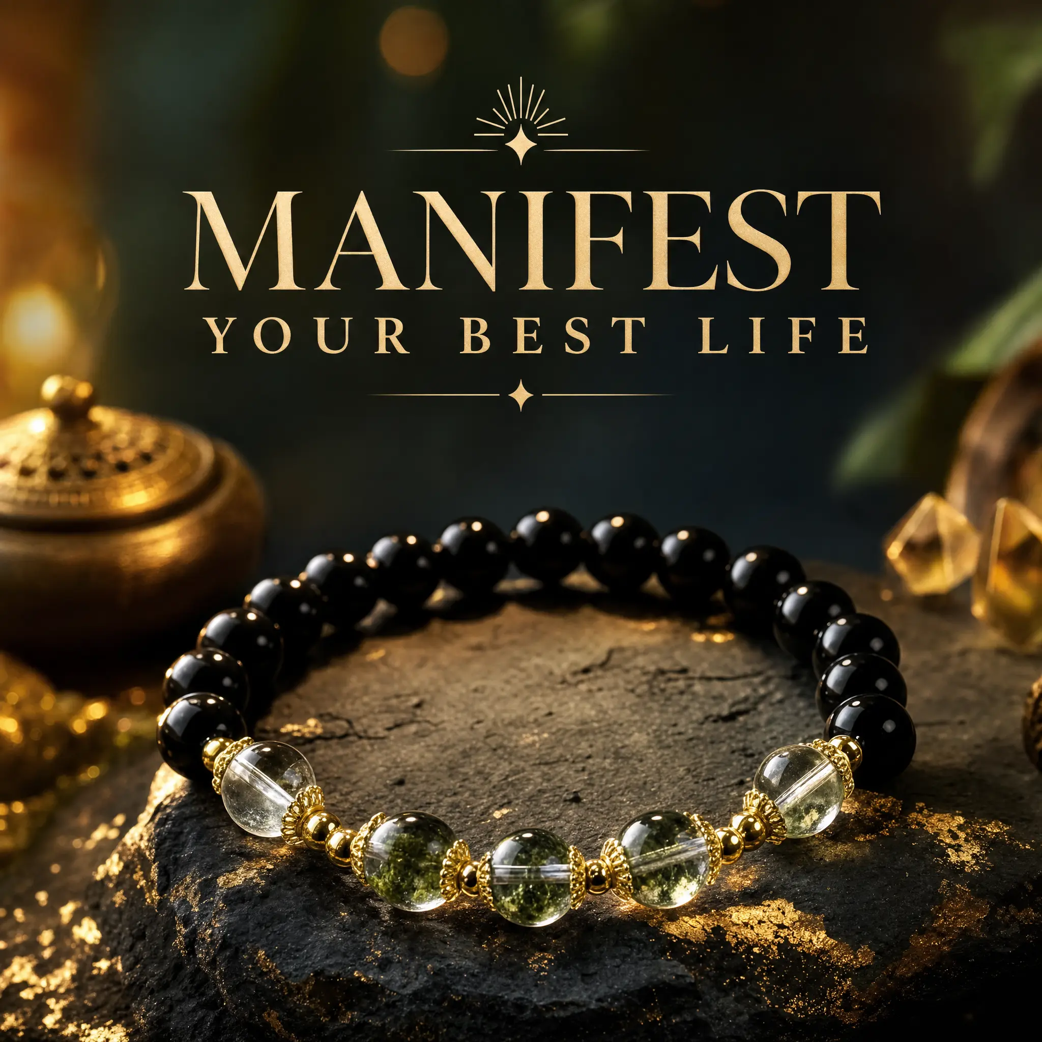 Black Obsidian & Green Phantom Crystal Bracelet| Spiritual Protection, Wealth & Growth| Perfect Meaningful Gift for Him, Family & Yourself| Everyday Energy Jewelry for Abundance & Good Luck