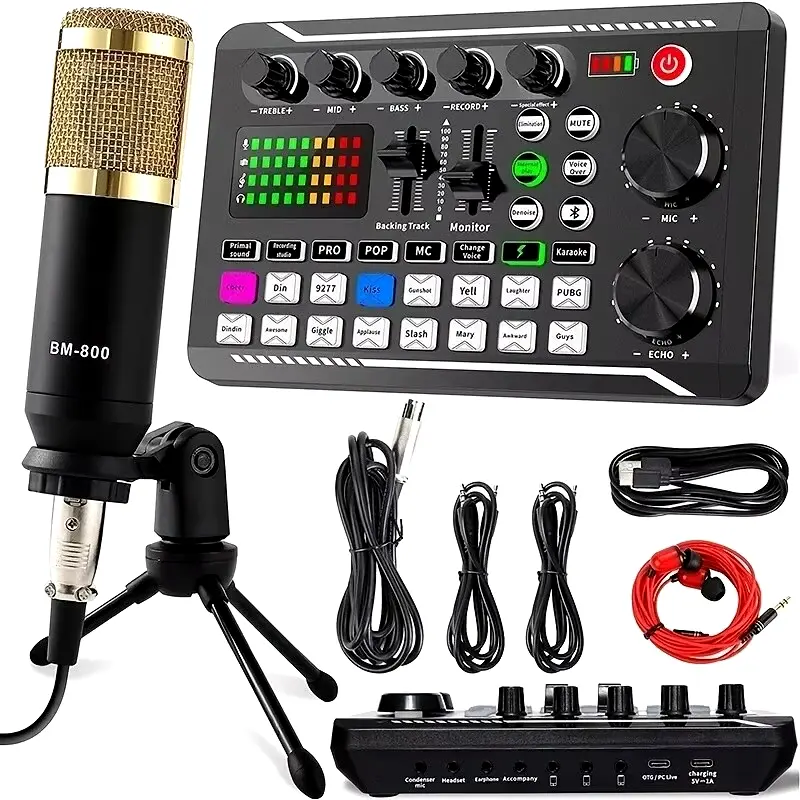 YOUTUBE VLOG 2025 PODCAST Equipment Microphone Sound Card Console Studio Sound Card Kit Cable Phone Mixing Computer Live Voice Mixer F998 Sound Card other