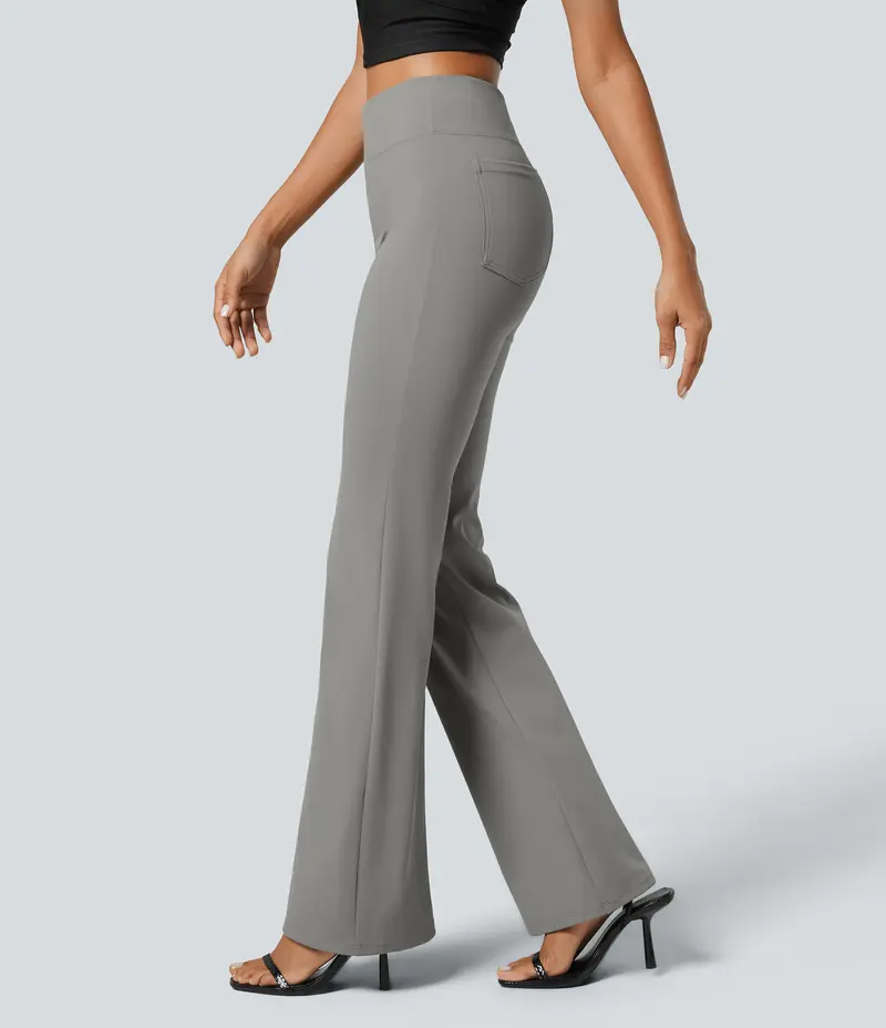 green emerald velvet dress Grey Flare Pants Mid Rise main image 0
