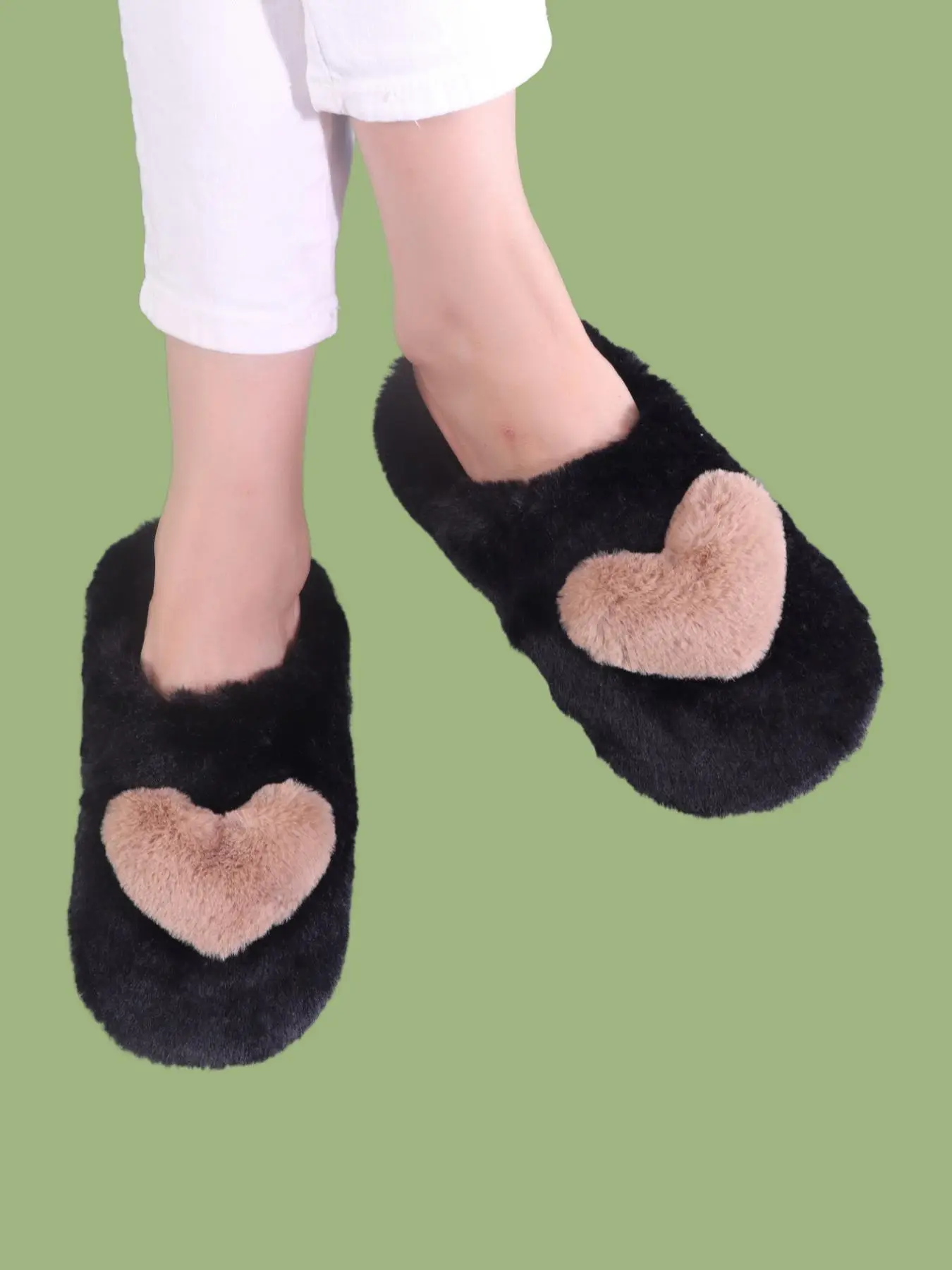 Minimalist Casual Fluffy House Slippers, Fashion Comfort Heart Design Plush Fuzzy Slippers for Galentinesparty, Warm & Soft Bedroom Slippers for Fall