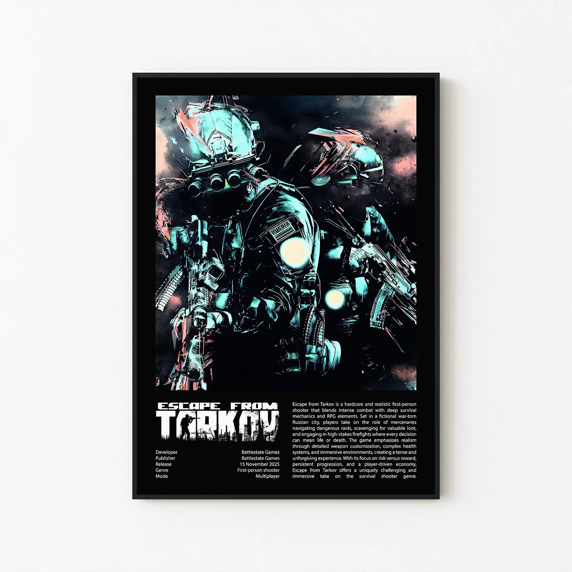 [Unframe] Escape from Tarkov Game Poster, Tactical Shooter Wall Art, Hardcore Gaming Decor, Military Survival Artwork Print, Modern Gamer Room Decor