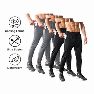4-Pack AMZPURE Men's Jogger Pants, Lightweight Stretch Sweatpants with Zipper Pockets, Athletic Casual Trousers for Big & Tall, Ideal for Running, Gym, Workout, Spring & Summer Wear