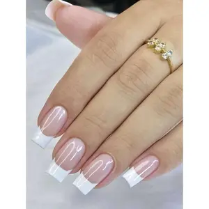 24pcs Long Square French Tip Press On Nails - 1pc Jelly Gel + 1pc Nail File |   Nail Supplies for Women |   Daily Wear, Party, Date Fit