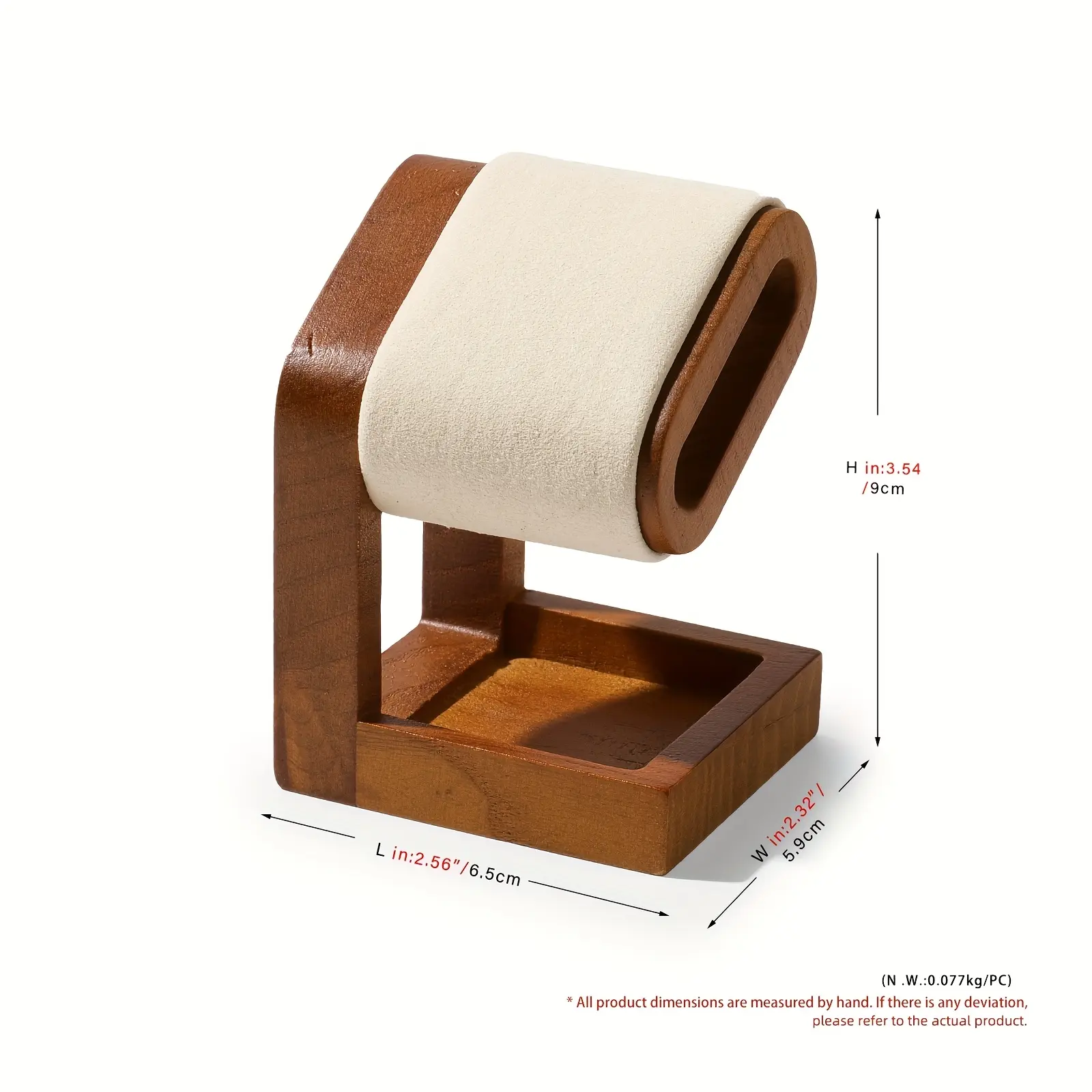 Solid Wood Watch Display Stand - 9x6.8cm Plain, Lightweight, Scratch-Safe Home Organizer Storage Rack with Premium Leather/Super Fiber Soft Interior for Benchtop Use, Retail Display