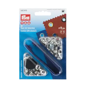 Eyelets with washers 5 mm with Tools, Silver, 40pc