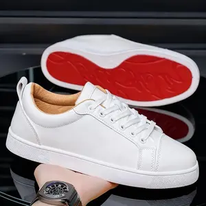 2026Autumn New Leather Surface White Shoes Men's Shoes CL Red Sole Casual Shoes Fashion Trend Commuting Business Sneakers