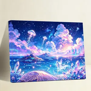 Purple and Blue Galaxy: Deep Sea Mystery Canvas Painting – Romantic and Beautiful Art Decor for Bedroom Walls