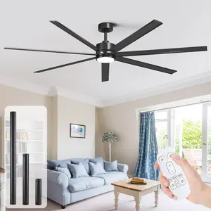 72Inch Large Industrial Ceiling Fan with Light and Remote,High CFM Outdoor Damp Rated 7-Aluminum Blades Ceiling Fans for Patio,Modern Black Indoor Ceiling fan for Living Room Bedroom Outside Patio Garage