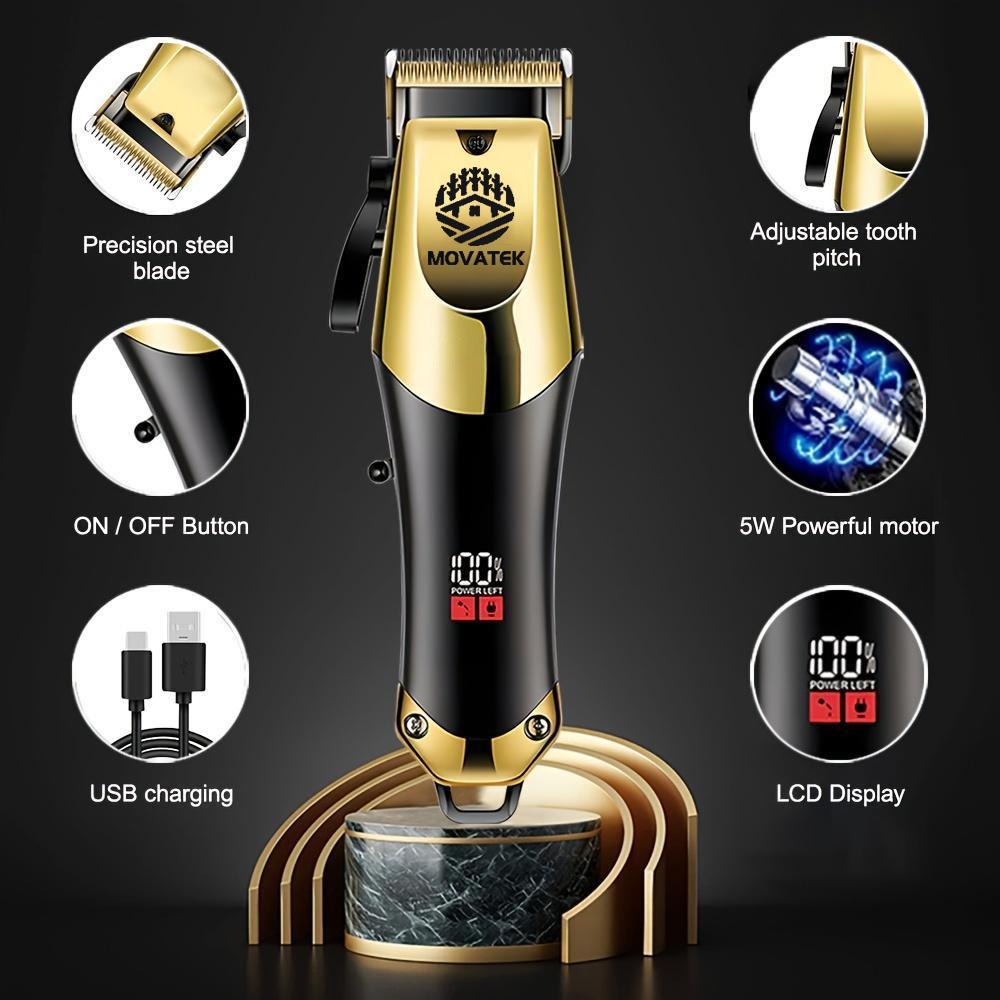 3-Piece Professional Blonde Hair Clipper & Trimmer Kit for Men - USB-Rechargeable Barber Set Featuring LCD Display, Adjustable Blade Hair Clippers, and Professional Men's Trimmer