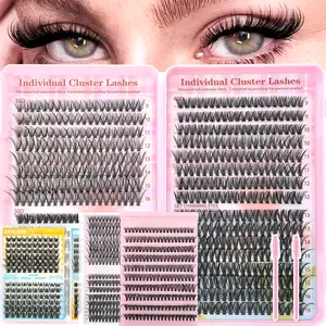 640Pcs/280Pcs/252Pcs/200Pcs Lash Extension Kit, 9-16mm False Eyelashes, Natural Volume Individual Lashes with Lash Brush, Mixed Lengths 9-16mm False Eyelashes, Waterproof Lash Clusters Extensions for Self Use DIY at Home, High Quality Eyelashes
