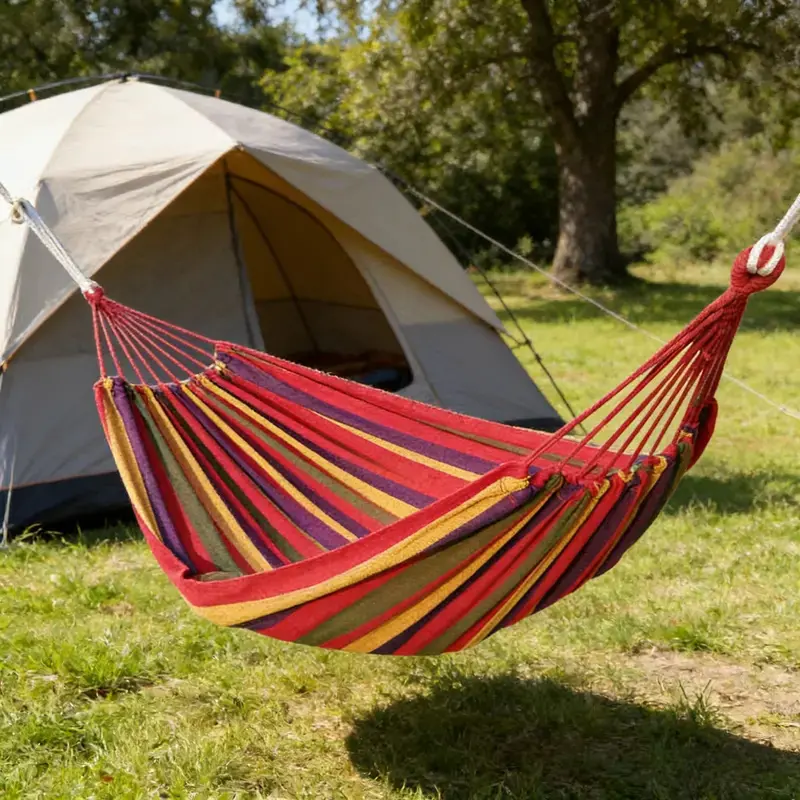 Classic Soft Canvas Hammock, Durable Portable Hammock for Single Double Use, Ideal for Camping, Patio, Yard, Backpacking and Travel