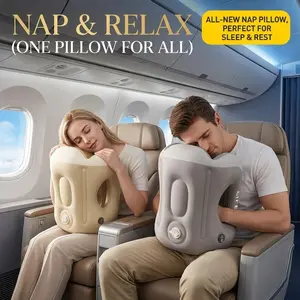 Inflatable travel neck pillow, inflatable by pressing without an air pump