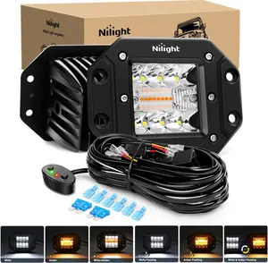 Nilight 2PCS 42W Flush Mount LED Work Light Pods - 42W Output, Spot/Flood/Amber White Strobe Light Module, 6 Modes, Memory Function, 16AWG 2-Lead Wiring Harness, Off-Road Compatible for Truck, ATV