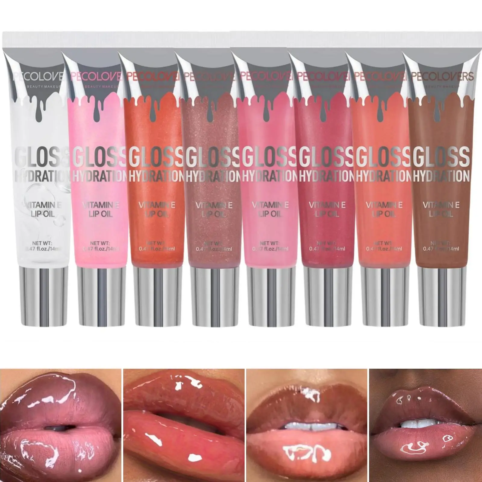 8-Color Moisture-Rich Lip Gloss - Lustrous Mirror Shine, Pearlescent Nude Tones, Nourishing Lip Oil - Perfect for Valentine's Day Gifting, Makeup