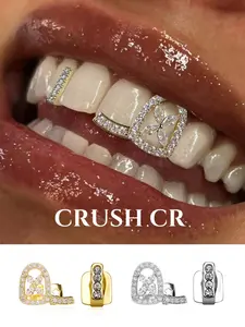 CRUSH CR 18K Gold Plated Iced Out Heart Tooth Grillz, Tooth Gem, Floral Cutout Design Perfect for Coquette Aesthetic Outfits Brunch Dates Valentine’s Day Looks Club Nights and Birthday Parties Sparkly Feminine Dental Accessory Daily Style Photoshoots