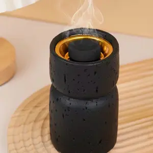 Minimalist Cylindrical Resin Incense Burner with Metal Base – Black Speckled Design, Perfect for Home Use