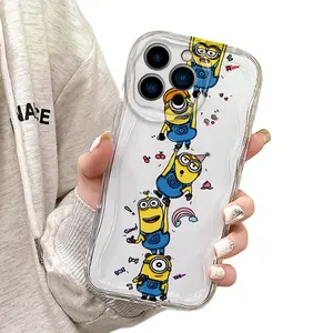 Cute Minions design, creamy wave pattern, compatible with iPhone 17, 16, 15, 14, 13, and 12.