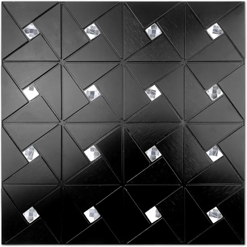 Vamos Tile Aluminium Peel and Stick Backsplash Tile, Metal Tile Stick on Backsplash for Kitchen/Bathroom Decor , Glass Mixed Self Adhesive Mosaic Tiles Wall Design