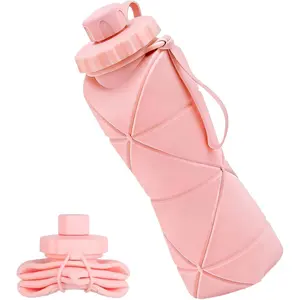 20oz Leak-Proof Collapsible Silicon Water Bottle - Ultimate Foldable & Lightweight Reusable Travel Bottle for Sports, Fitness, Camping & On-the-Go Hydration | Eco-Friendly Gift, Pink