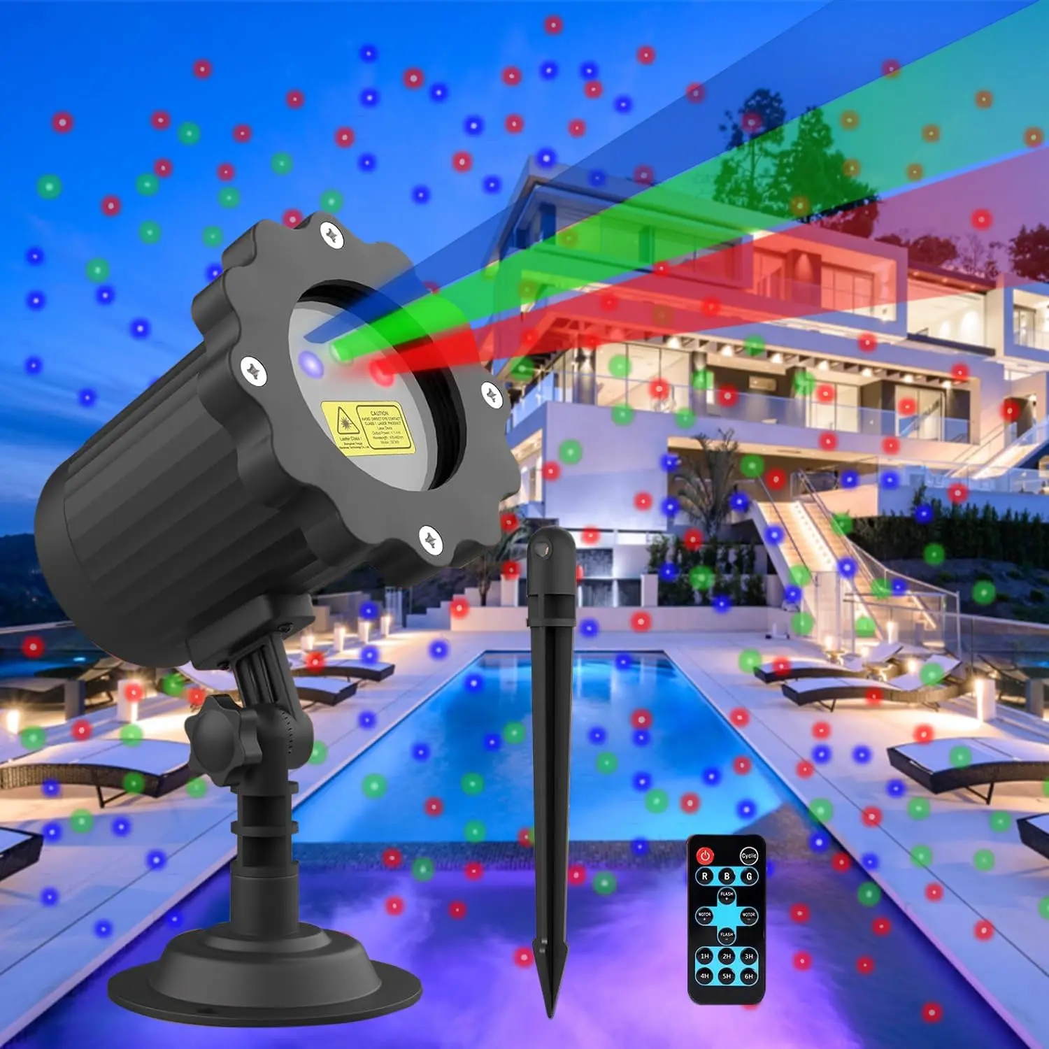 Laser Christmas Decoration Light, Outdoor Laser Projector, 3 Color Moving Starry Sky Lamp Show with Remote Control, Ip65 Waterproof, Outdoor Lighting