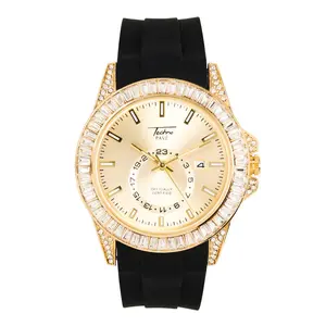 MaxBling81 Unisex Casual Analog Watch Set - Iced Bling Design, Breathable Icy Silicone Band, Hip Hop Luxe Fashion, Casual Wristwatch Set