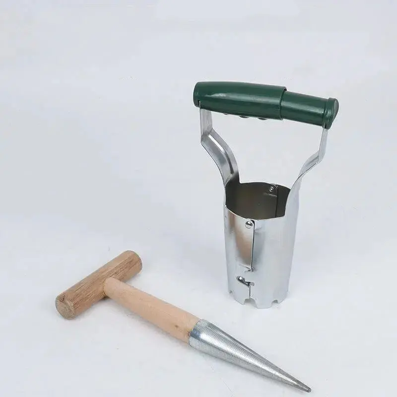 Gardening Bulb Planter Seedling Transplanter Vegetable Flower Plant Transplanters Garden Depth Digging Tool with Wooden Handle Garden Supplies