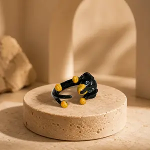 Cute Dog Ring, Black Puppy Shaped Open Ring, Fun Animal Jewelry Accessory for Women Girls, Pet Lover Gift, Daily Wear Statement Ring