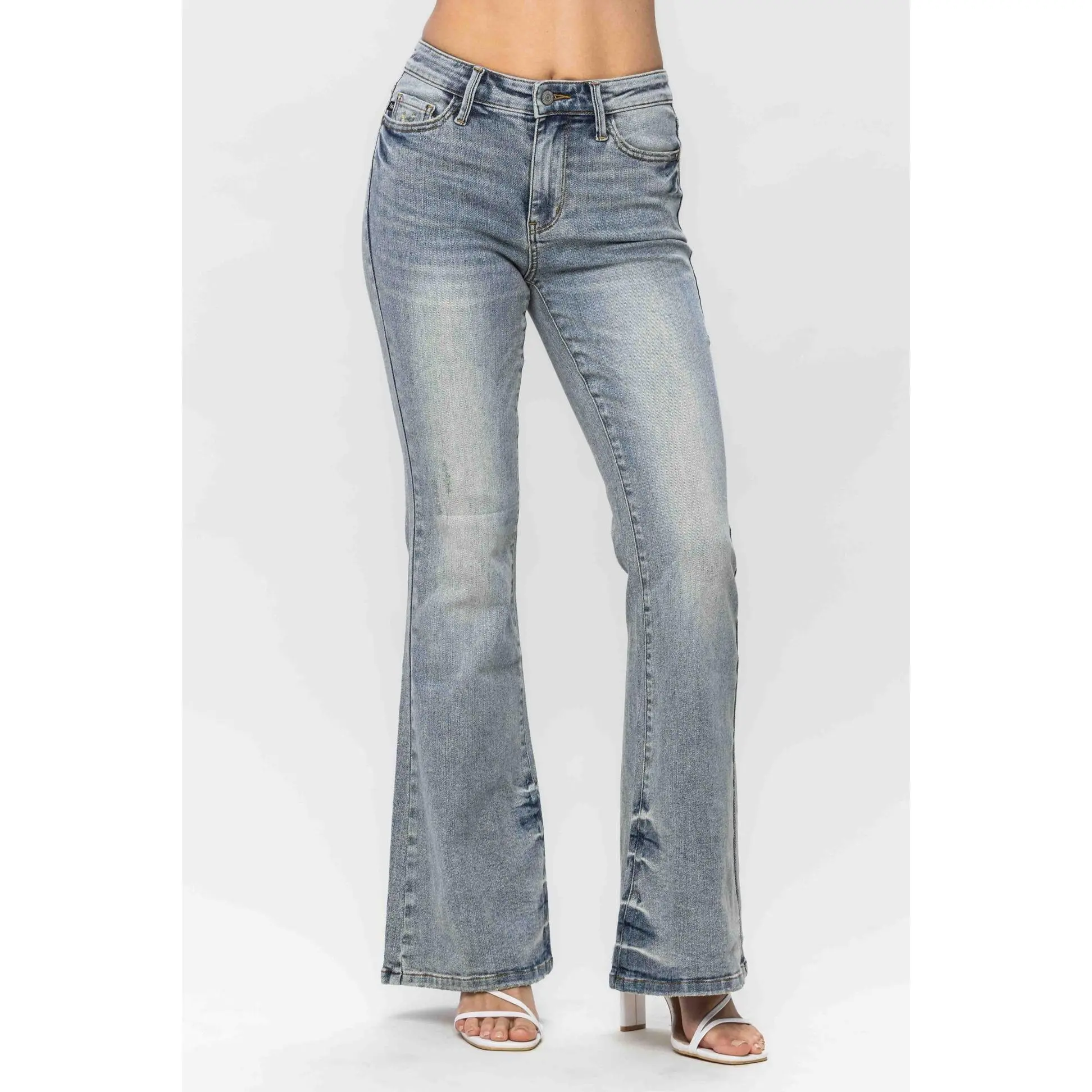Judy Blue Mid Rise Tinted Pin Tack Detail Flare