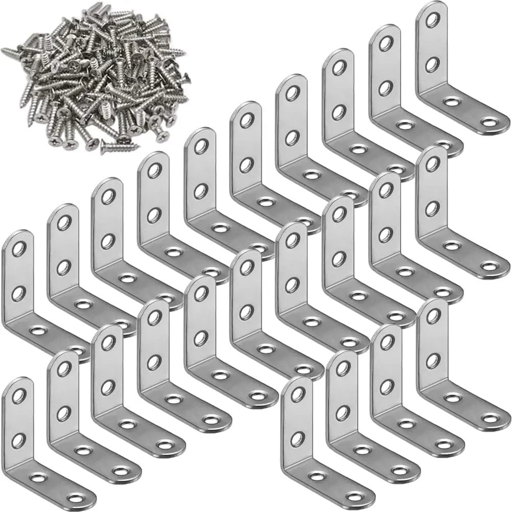 24 count L Bracket Corner Braces Stainless Steel 40x40mm Small Shelf Bracket for , Shelves, Cabinet, Wall Hanging Support 90  Joint Right Angle Brackets with Screws