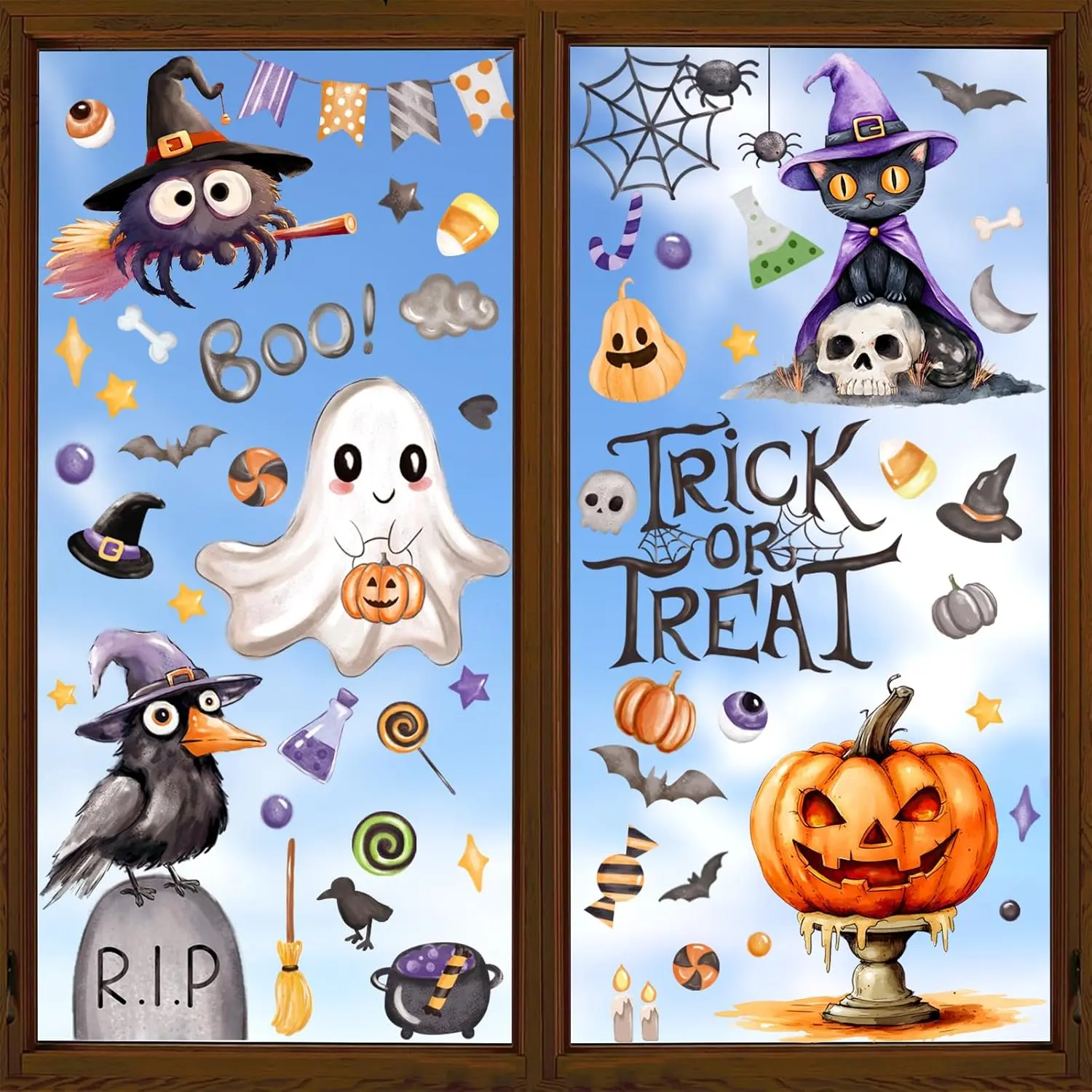 Halloween Ghost Window Cling Stickers - 6 Sheets Spooky Waterproof PVC Decals with Advanced Printing, 11.8 x 8.9 x 0.2 inches, for Glass, Bright Houses Decor for Halloween, Trick or Treat Party Ornaments, Indoor-Outdoor Use
