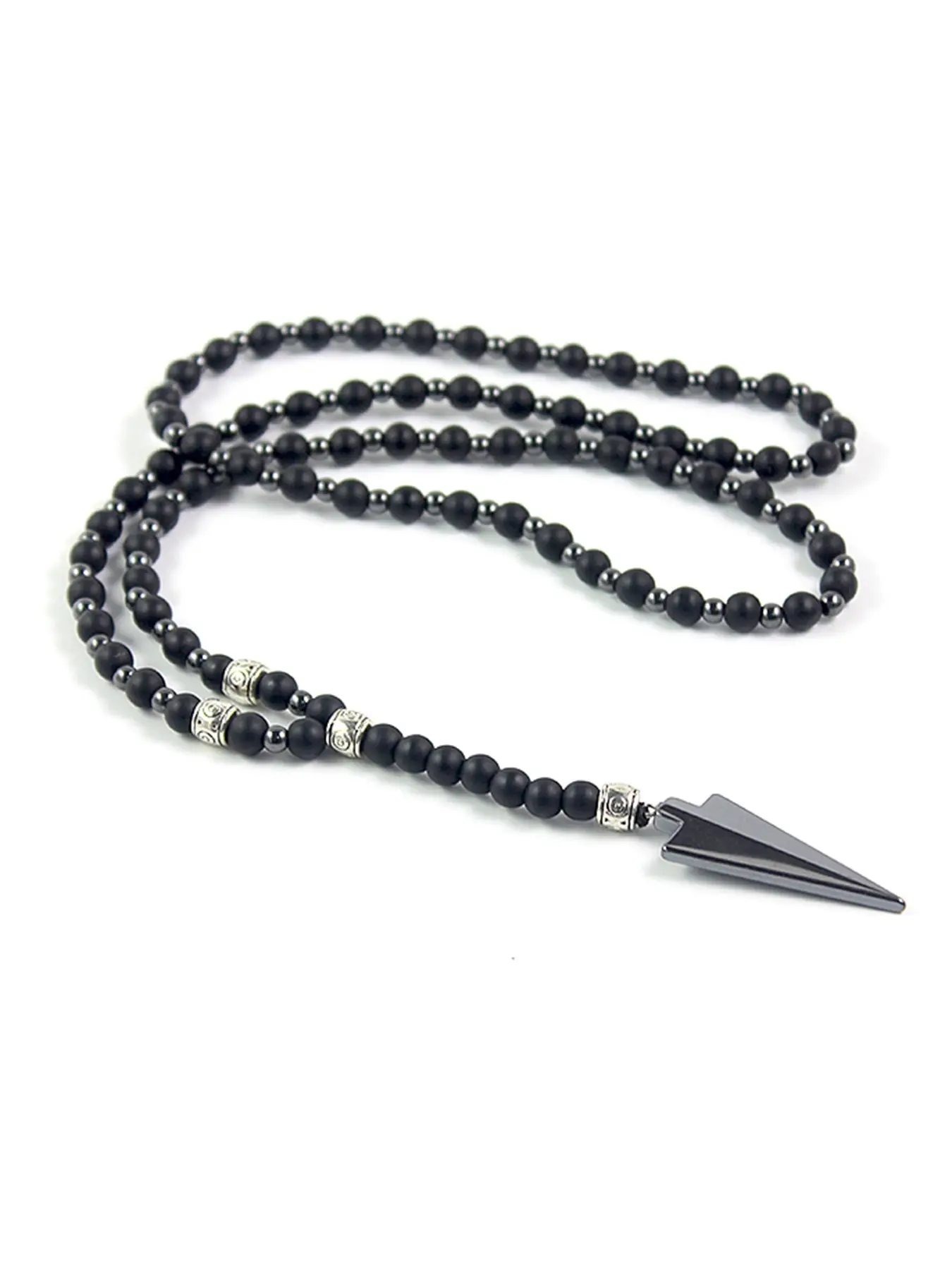 1pc Cool 6mm Matte Bead Necklace, 4mm Spacer Arrow Pendant, Unisex Casual Jewelry, All-Season Gift Idea, Fashion Necklace