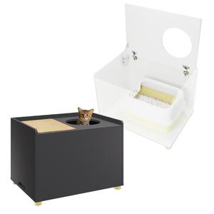 Top Entry Litter Box Enclosure, Modern Flip Top Litter Box Furniture with Cat Scratch Mat, Side Table