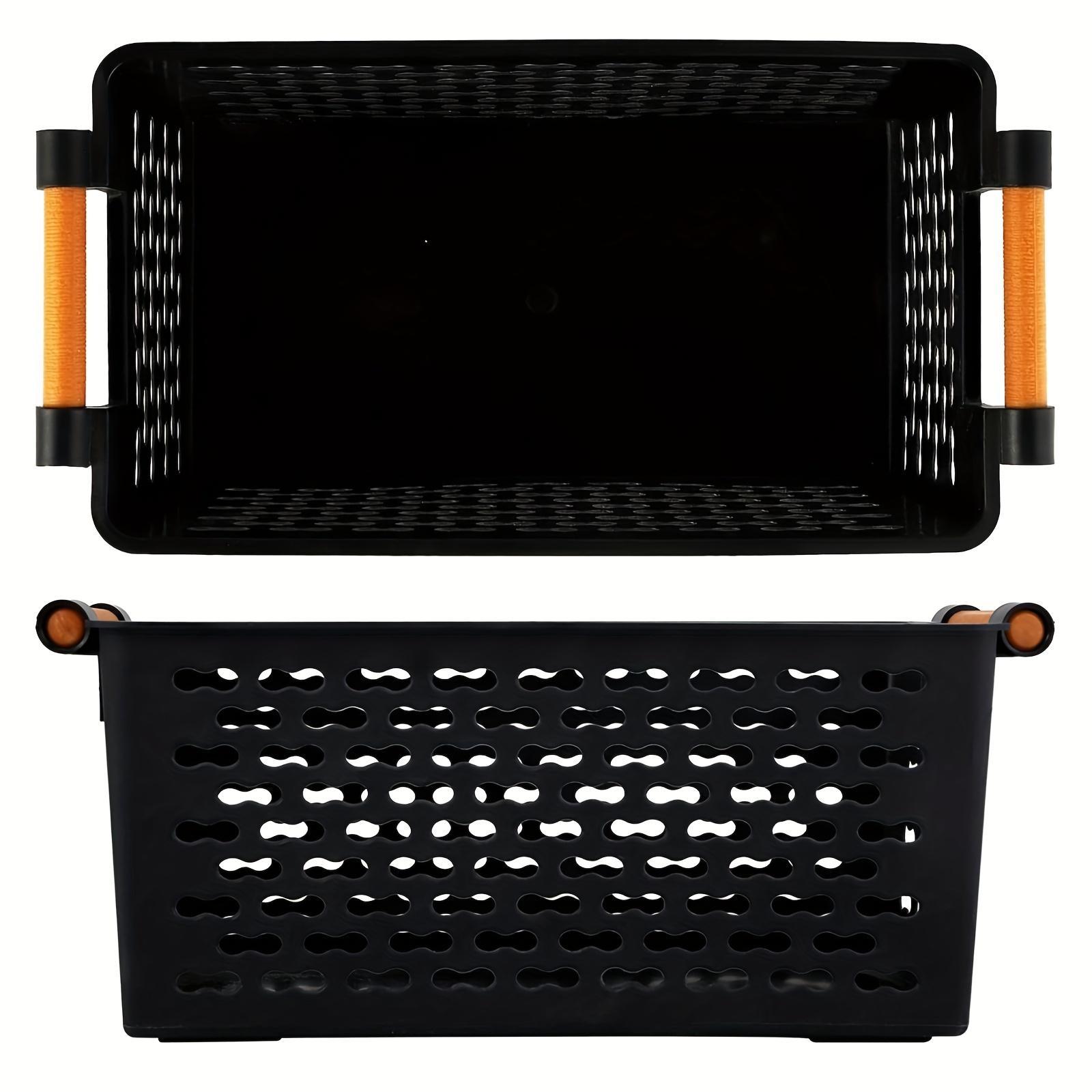 6 Pack Stackable Baskets] 6 Pack Durable Stackable Plastic Storage Baskets with Handles| Open-Top Design & Ventilation Holes for Home, Office, Closet, Bathroom Organization